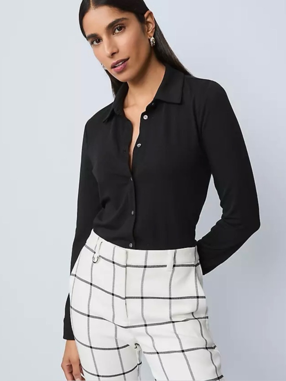 Ann Taylor Cotton Spandex Classic Black Button-Up Shirt Women’s Size 10 #cbk